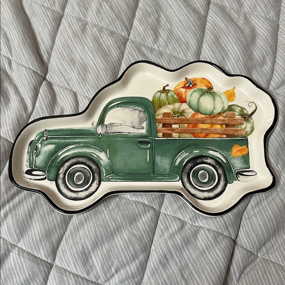 Robert Stanley Teal Fall Truck Shaped Plate 7 9/16" x 12 3/8" Ceramic New - Picture 1 of 6